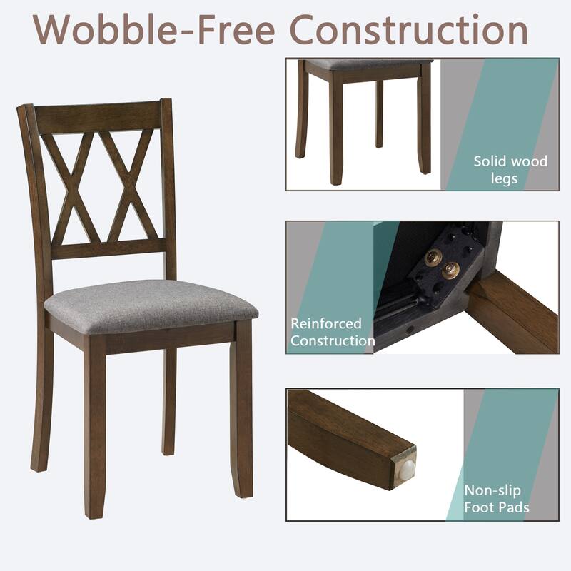 Wooden Dining Chairs Set of 4 with Linen Padded Seat