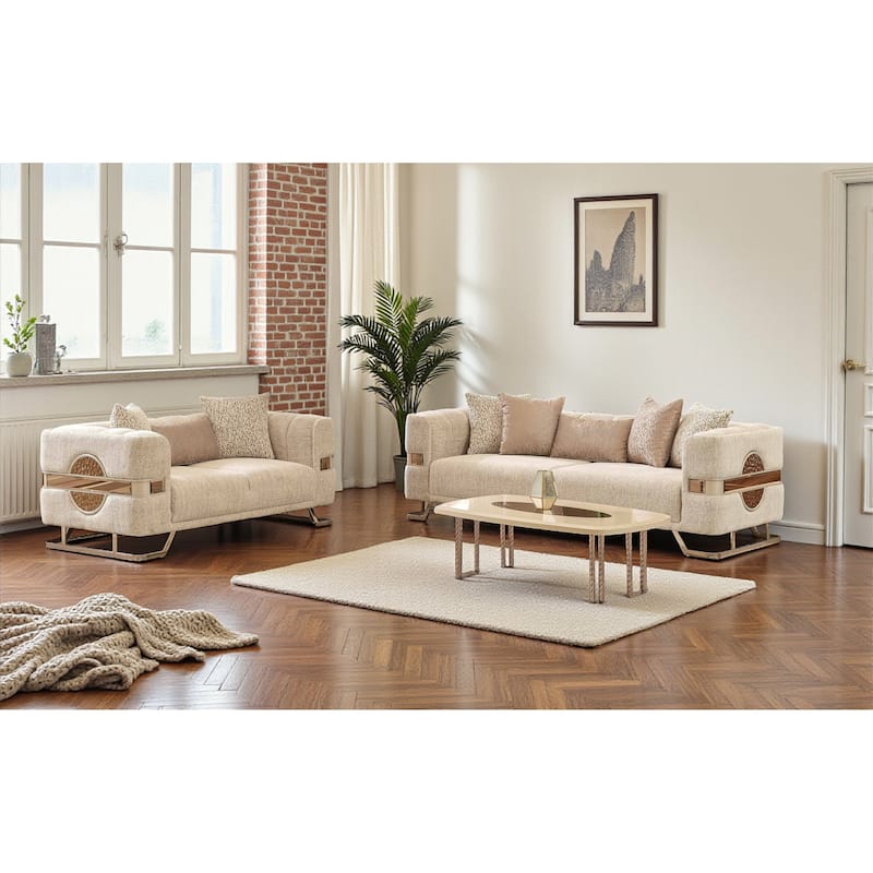 Devanto 2 Pieces Living Room Sets 1 Sofa 1 Loveseat - Beige