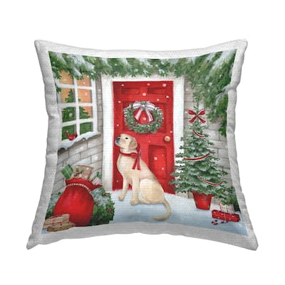 Stupell Dog On Doorstep Christmas Gifts Printed Outdoor Throw Pillow Design by Emma Leach