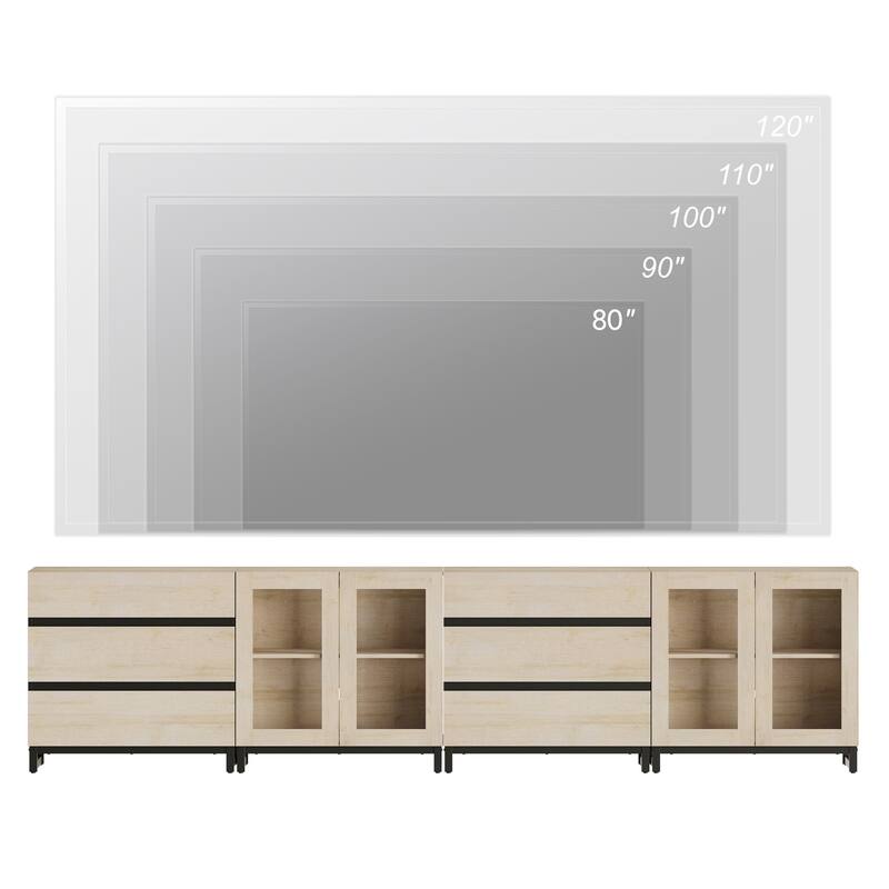 4 in 1 TV Stand for 120" TVs, Console with Glass Doors & 6 Drawers, Entertainment Center