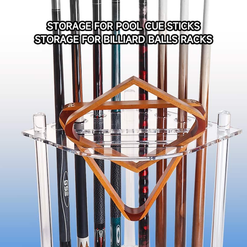 GSE™ Premium Clear Acrylic 8-Pool Cue Corner-Style Billiard Pool Cue Rack. Floor Stand Pool Cue Stick Holder - White