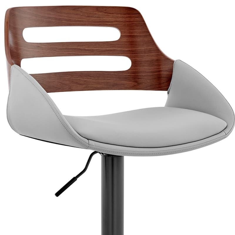43" Tall Swivel Bar Stool in Grey with Adjustable Height and Faux Leather Seat and Armrest Support - 43"H x 20"W x 19"D