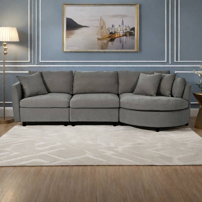111.4" Polyester Combination Sofa with 3 Pillows, Curved Design and Removable Cushions - Gray