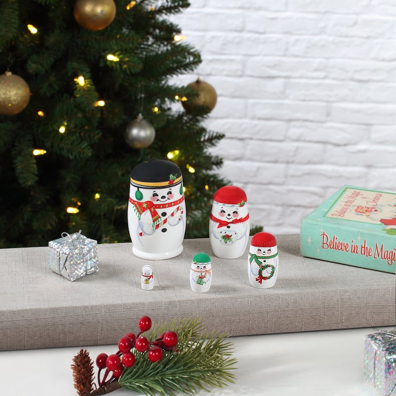 Set of 5 Nesting Wood Figures - Snowman Family