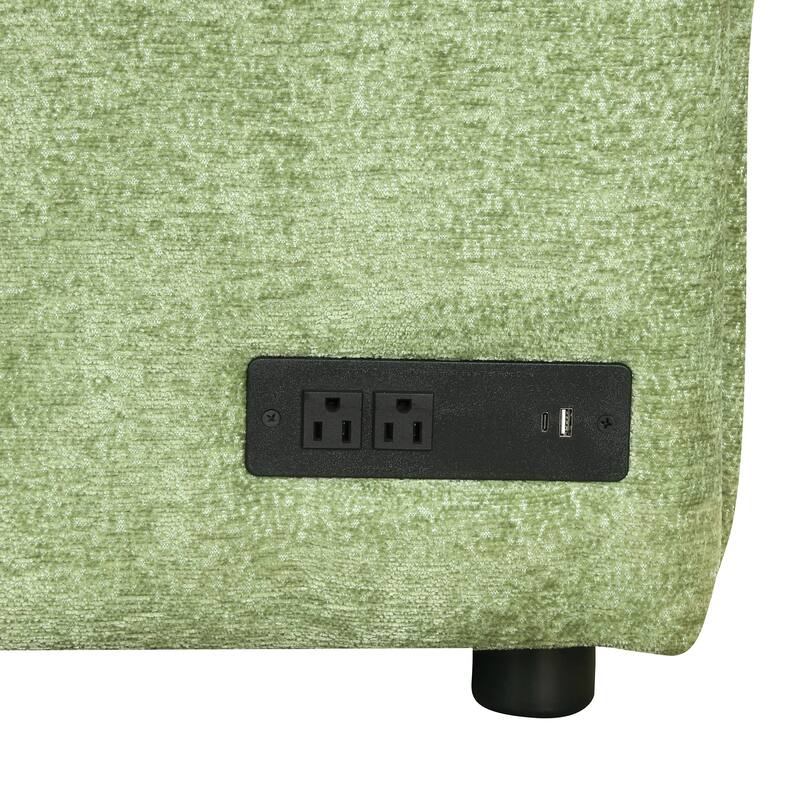 82.67" Chenille L-Shape Sectional Convertible Sofa Bed with Storage Ottoman, USB Ports and Power Sockets