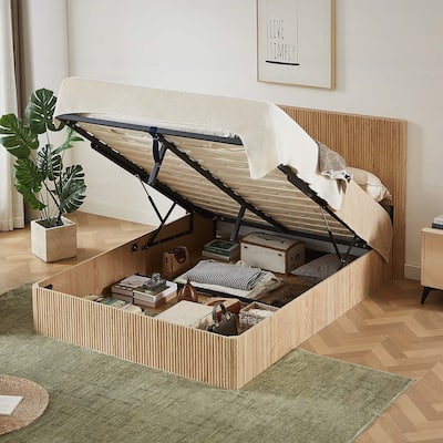 Queen Size Lift Up Storage Bed,Hydraulic Storage,Space-Saving Design