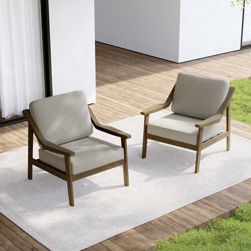 Set of 2 Outdoor Teak Wood Patio Chair with Cushion