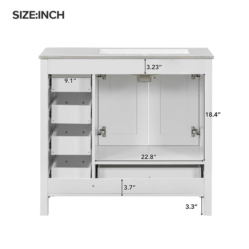 36" Bathroom Vanity with Ceramic Undermount Sink, 5 Drawers & 2 Soft-Close Doors, Modern Storage Cabinet