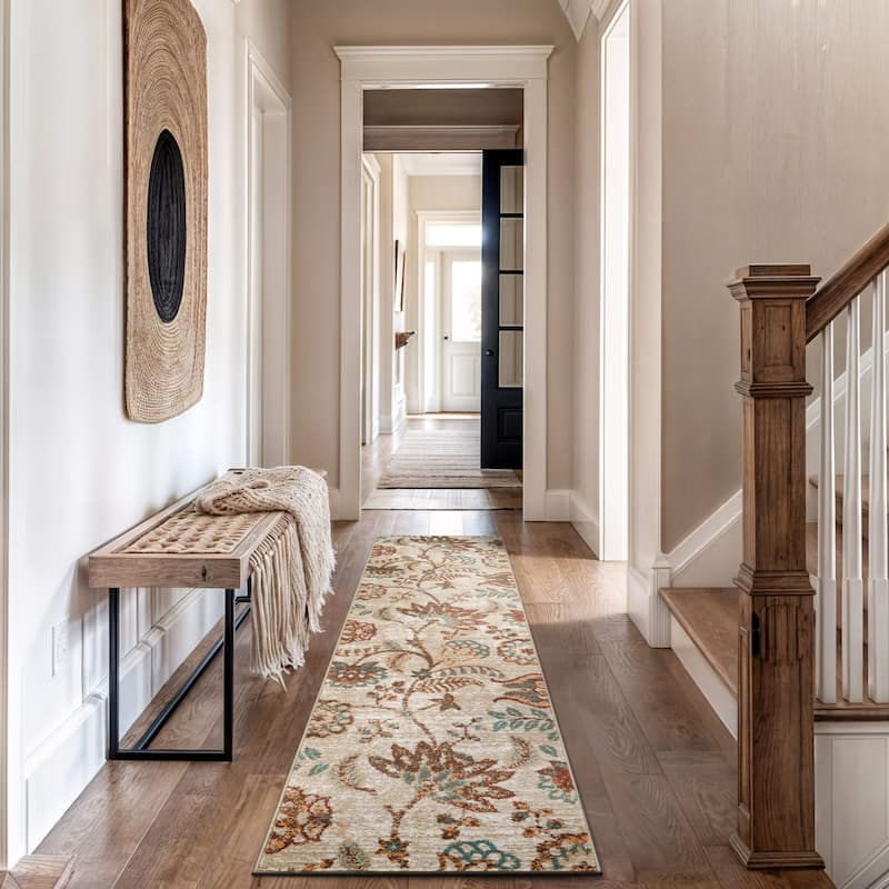 Beige Multi Floral Medallion Stylish and Durable Area Rug - Beige - 2' 3" x 12'