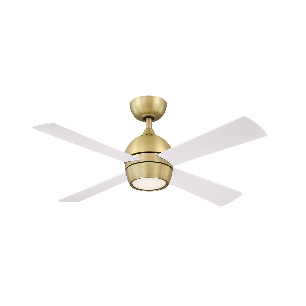 Kwad - 44 inch - Brushed Satin Brass with Matte White Blades and LED Light Kit