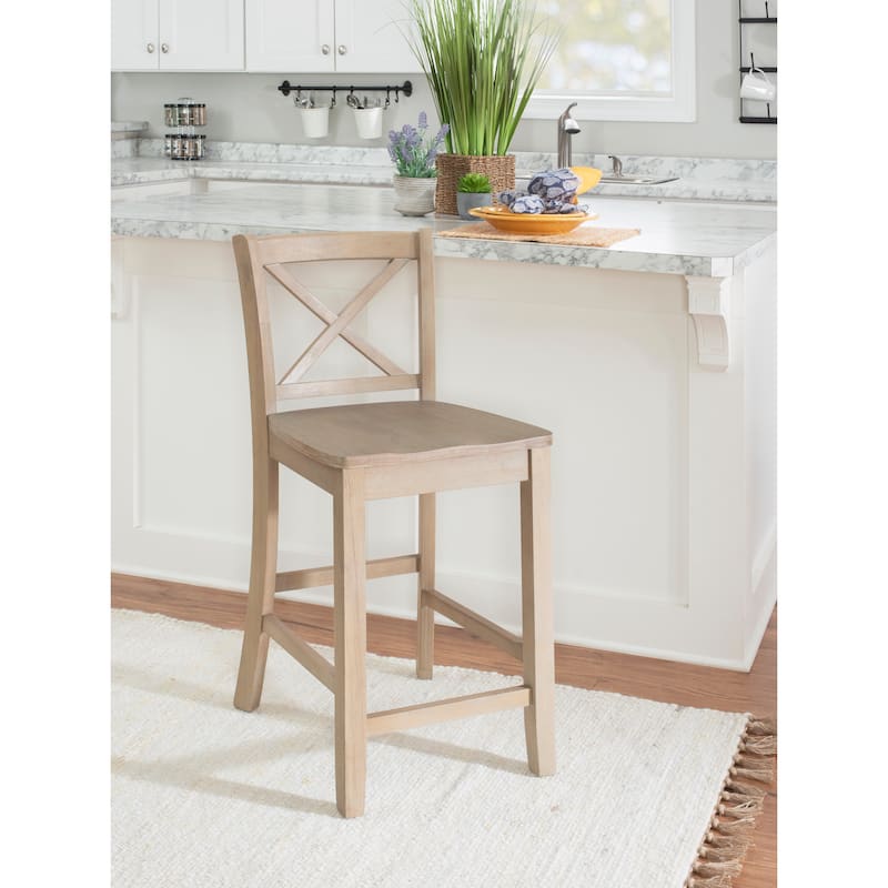 Amravati Wooden X-Back 24-Inch Counter Stool - Greywash