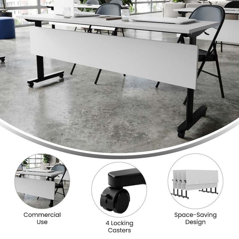 Commercial Nesting Flip Training Table with Steel Frame and T-Legs - 23.5"W x 72"D x 30"H