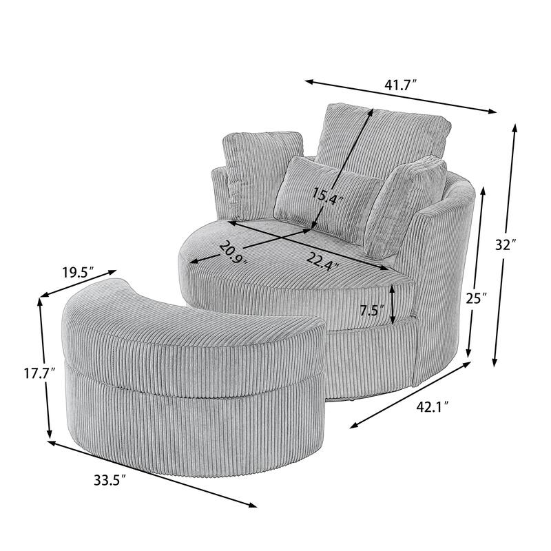 Upholstered Swivel Accent Barrel Chair And Storage Ottoman Sets