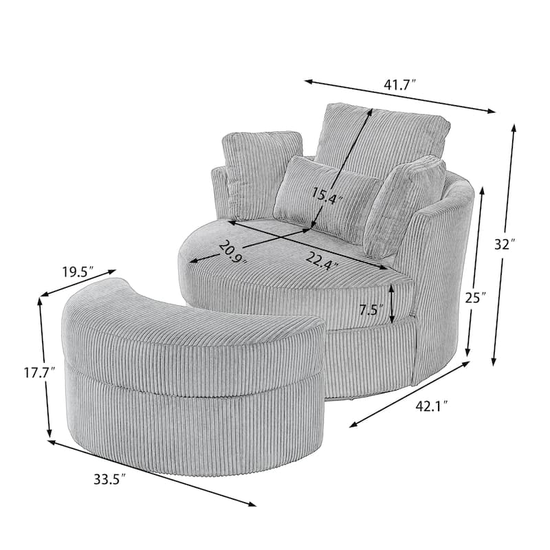 Upholstered Swivel Accent Chair with Wooden Tray Storage Ottoman