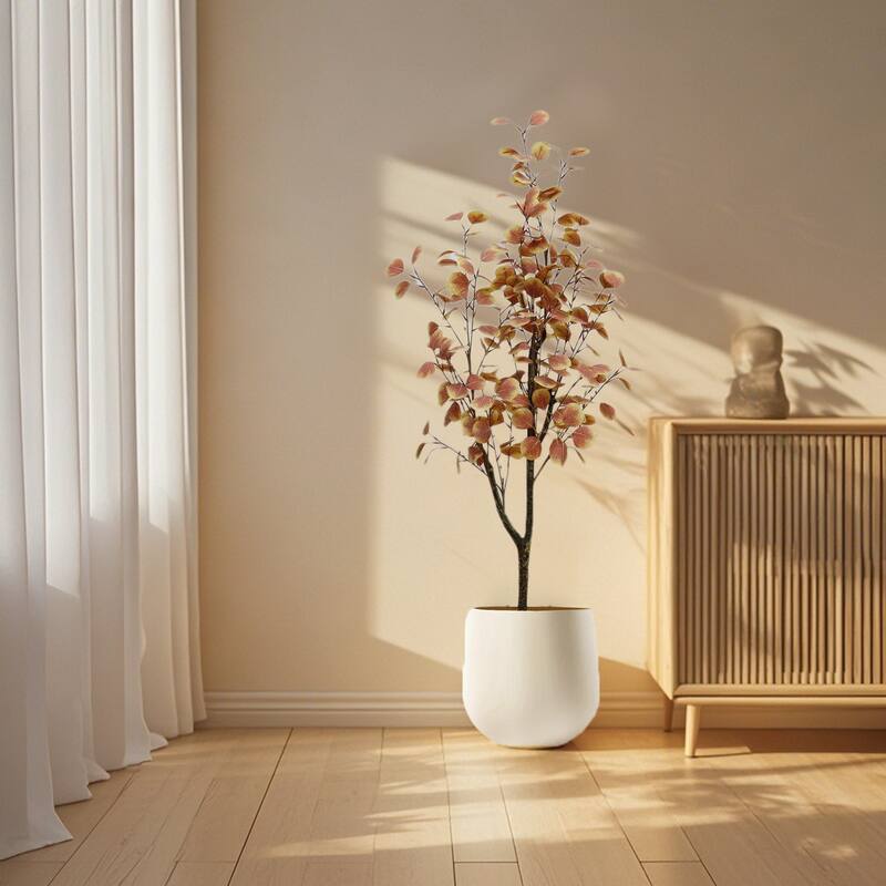 4Ft Faux Fall Eucalyptus Tree with Realistic Autumn Leaves - 4 Ft