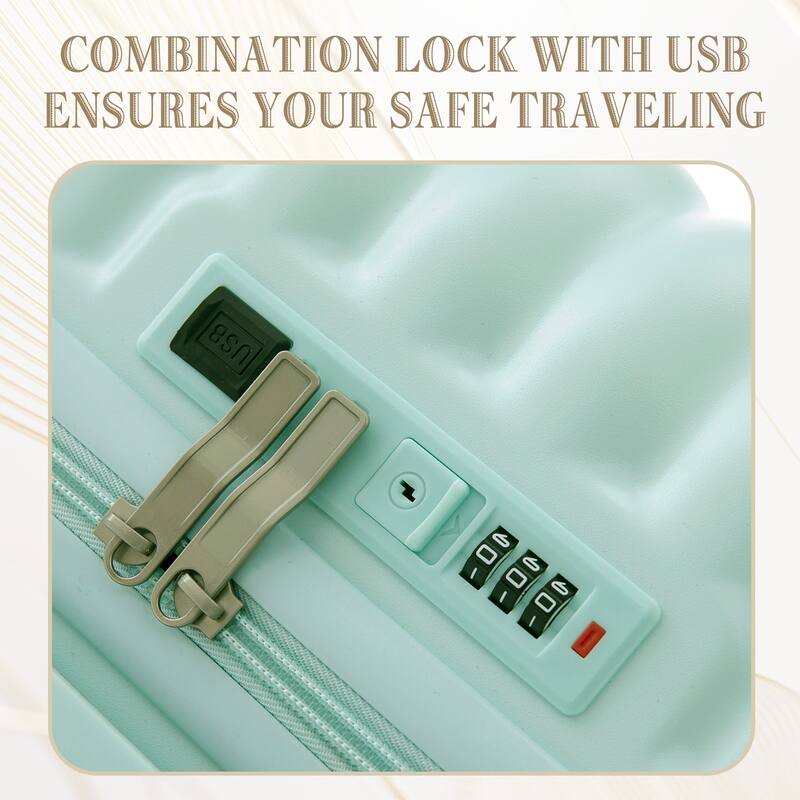 Stylish Luggage, 3-Piece Set with Universal Wheels Cup Holder, USB Port and Phone Holder, for Boarding Travel