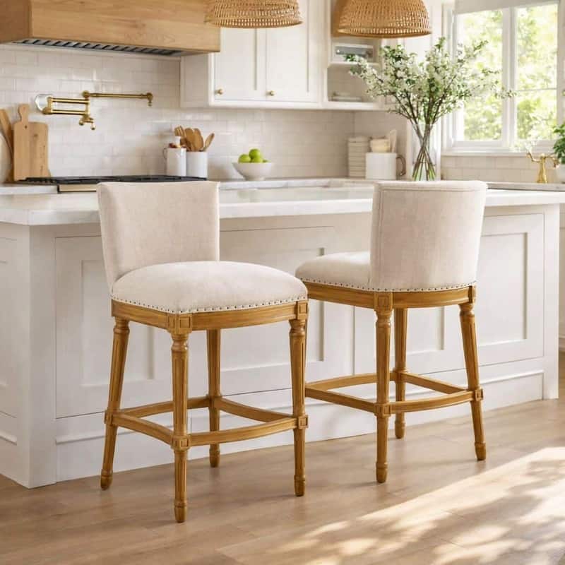 Francesca Linen and Oak Wood Bar Stool