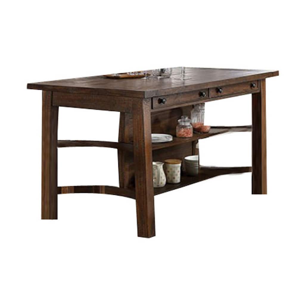 Shaw 68 Inch Counter Height Table, Shelf Storage, 4 Drawers, Rustic Brown