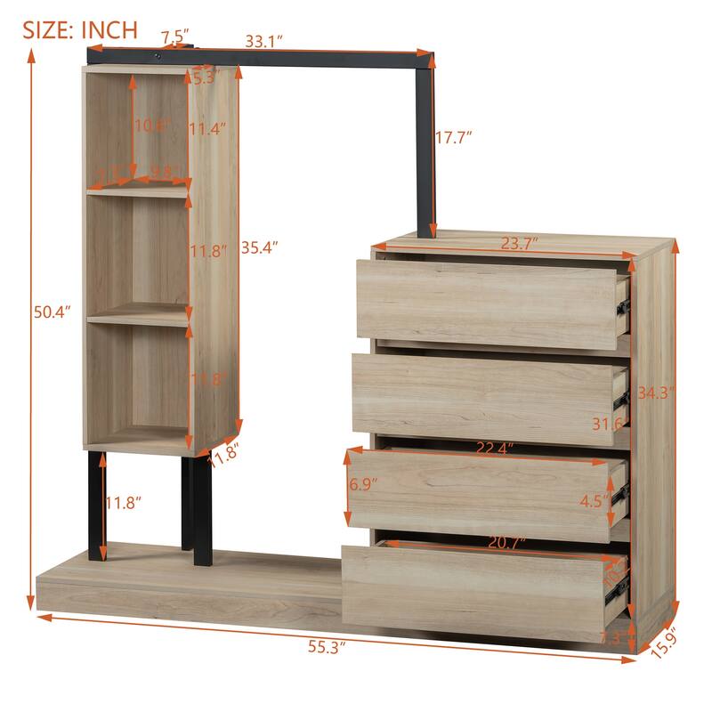 Modern Wardrobe with 4 Drawers and 3 Shelves
