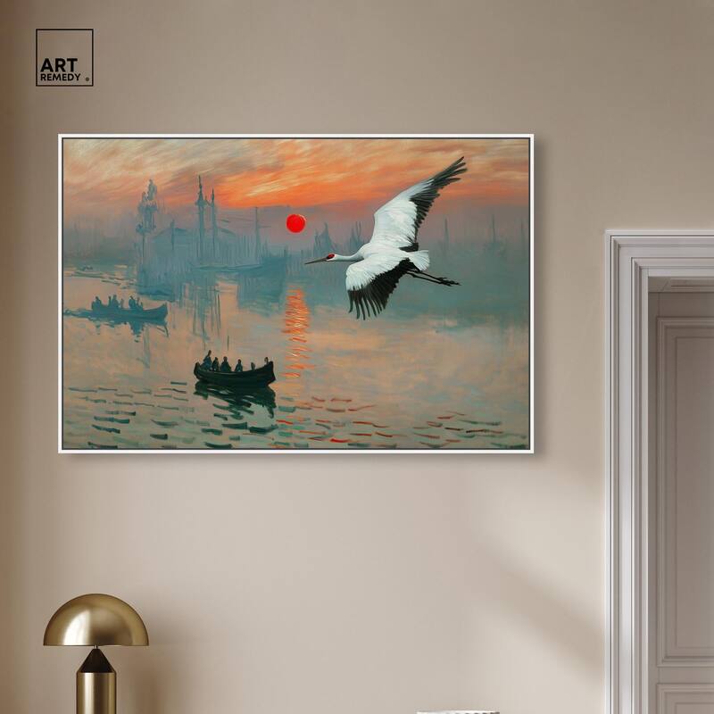 Crane Sunset Canvas by Art Remedy