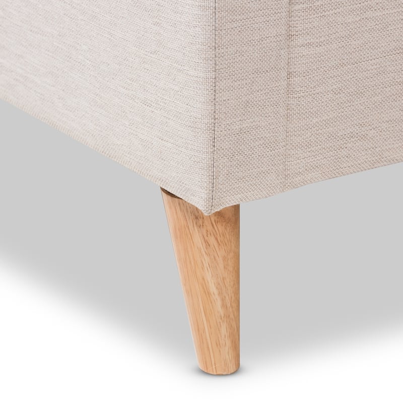 King Size Platform Bed with Winged Headboard - Upholstered Fabric Bed Frame - Beige Bedroom Furniture