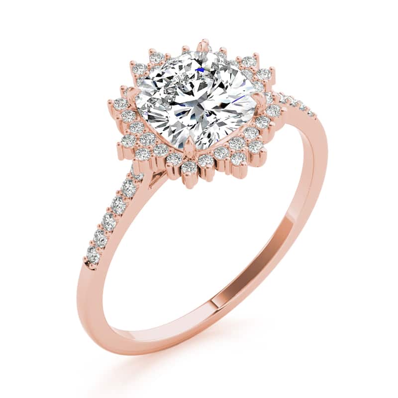 Auriya 14k Rose Gold Lab Grown Round Diamond Halo Engagement Ring 0.50 to 5.00 ct. tw. (F-G VS)