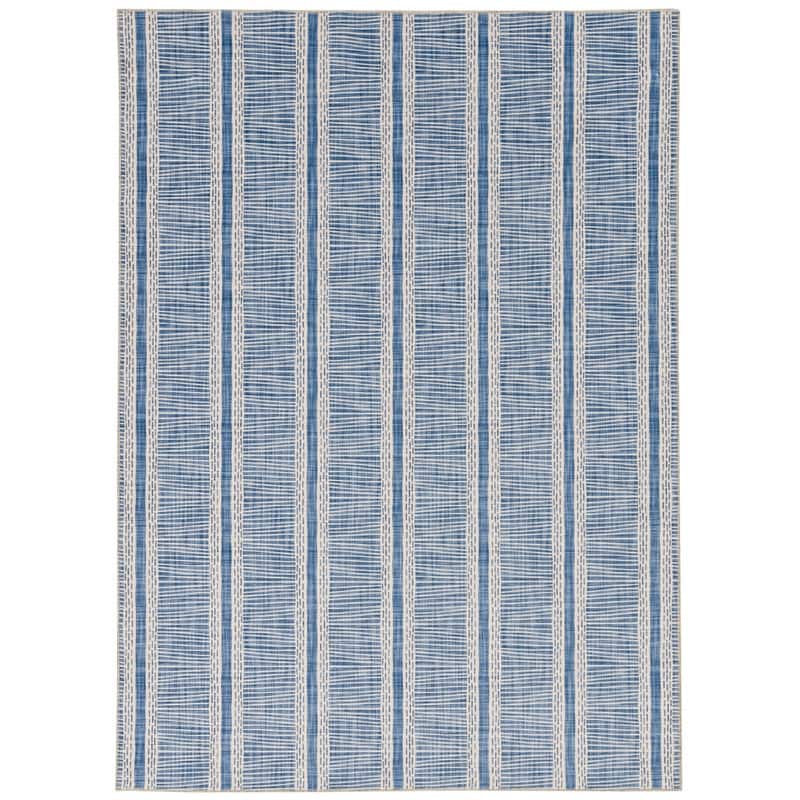Wallen Machine Washable Artistic Blue and Ivory Rug