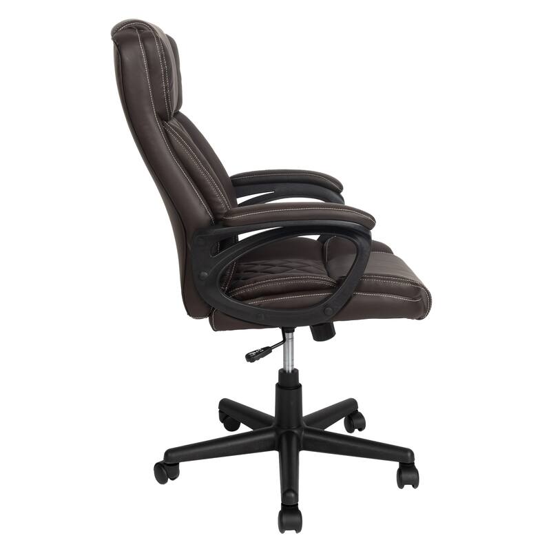 Techni Mobili Ergonomic Executive Office Chair High Back Faux Leather - Adjustable Height, Lumbar Support