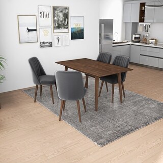 Adelina Modern Solid Wood Walnut Dining Table and 4 Chairs Set - Bed ...
