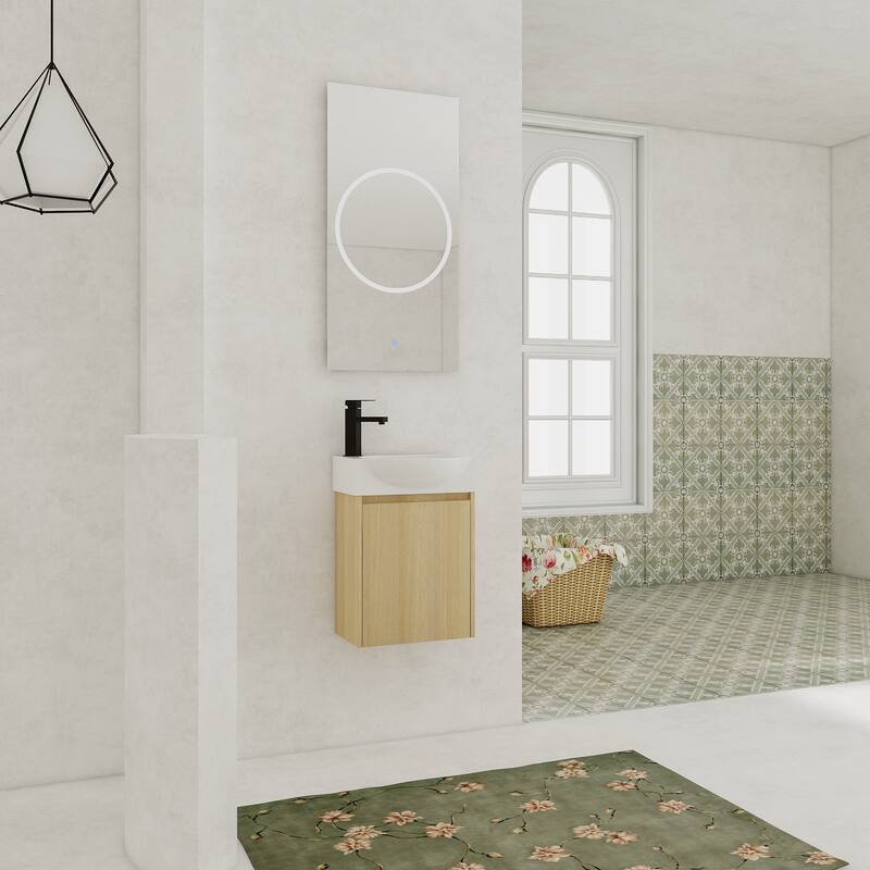 GDFStudio - Levistar Modern Wall-Mounted Bathroom Vanity with Scratch-Resistant Sink & Soft Close Door for Small Space
