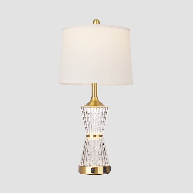 Gold Acrylic Night-light Table Lamp 2in1 with 2 USB Charging Ports An AC Outlet Rotary Switch & Rocker Switch (Set of 2)