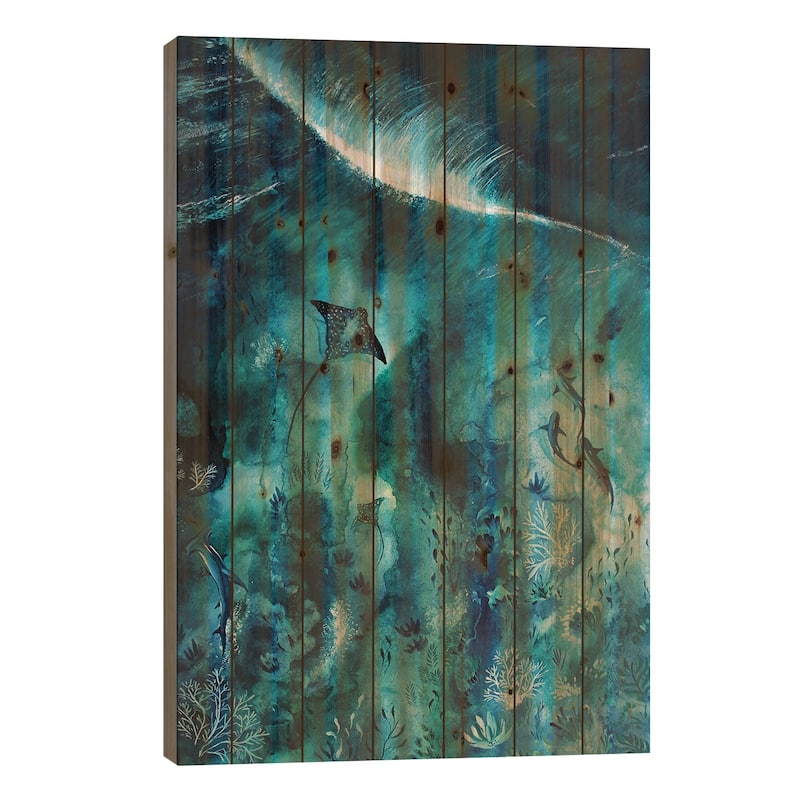 Manta Ray Reef Print On Wood by Karli Perold - Multi-Color - 40x26x1.5