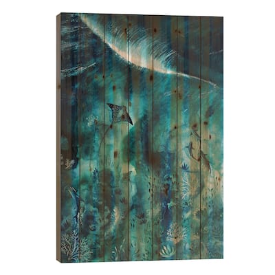 Manta Ray Reef Print On Wood by Karli Perold - Multi-Color