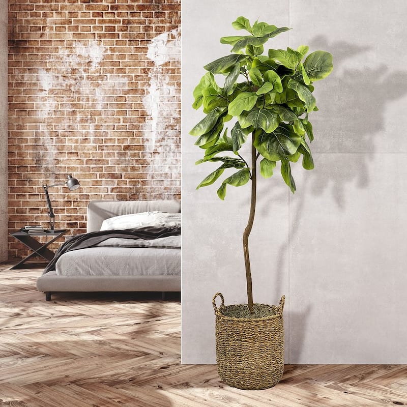 5-foot Artificial Fig Tree in Handled Basket