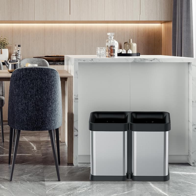 Dual Trash Can, Open Top Waste Bins - 2x5.3 Gallon