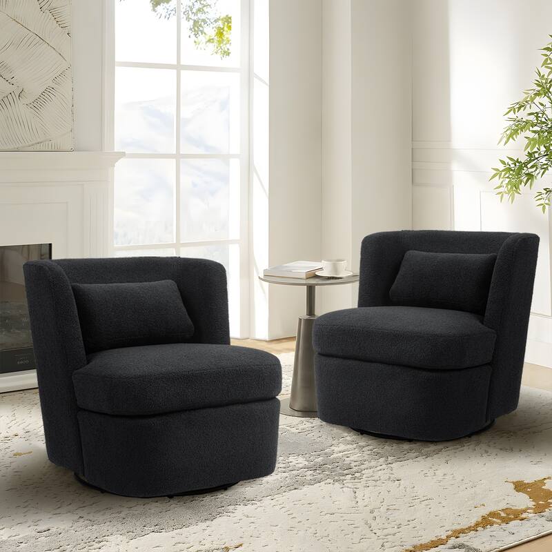 Upholstered Swivel Barrel Accent Chair (Set of 2)