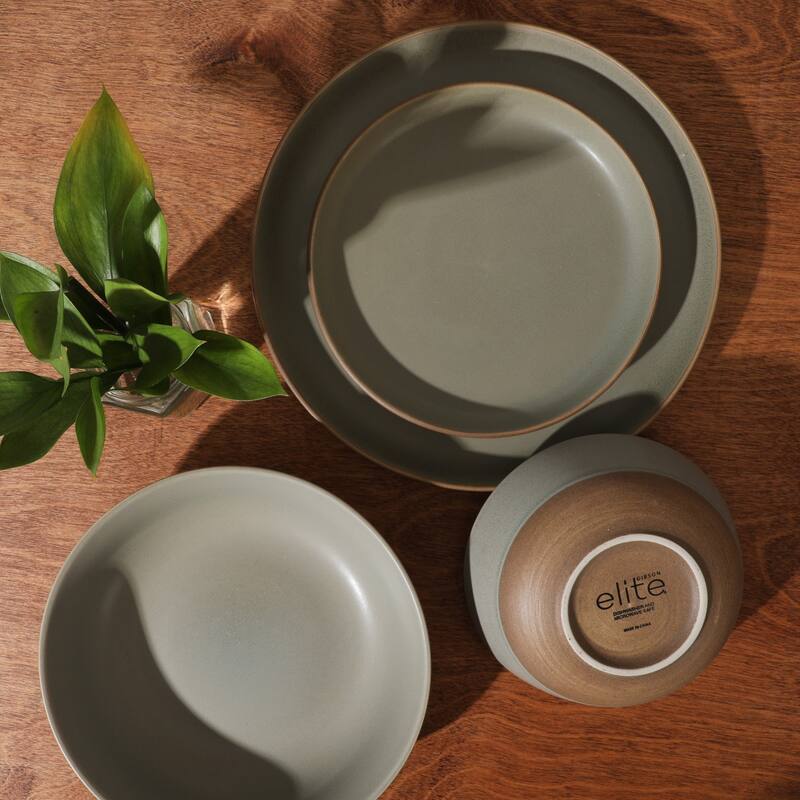 Gibson Elite Laguna Bliss 16 Piece Stoneware Reactive Glaze (Service for 4) Ceramic Plates and Bowls Dinnerware Set