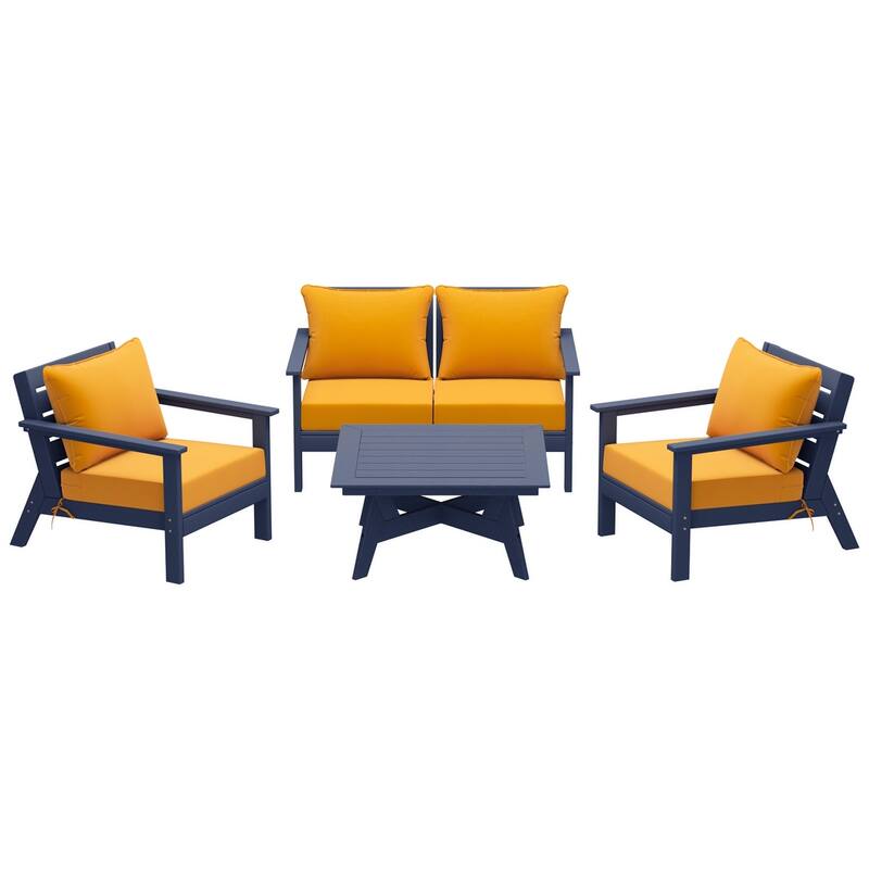 Birchwood All Weather HDPE Outdoor Patio Navy Blue Deep Seating Conversation Set (5-Piece Set)