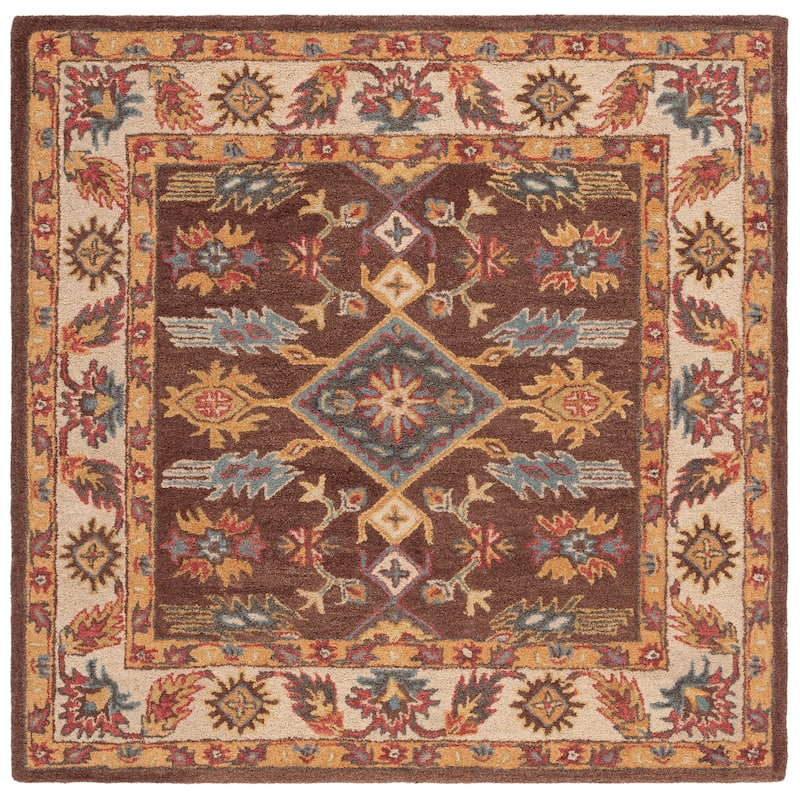SAFAVIEH Handmade Antiquity Jozsi Traditional Oriental Wool Rug - 6' Square - Dark Brown/Ivory