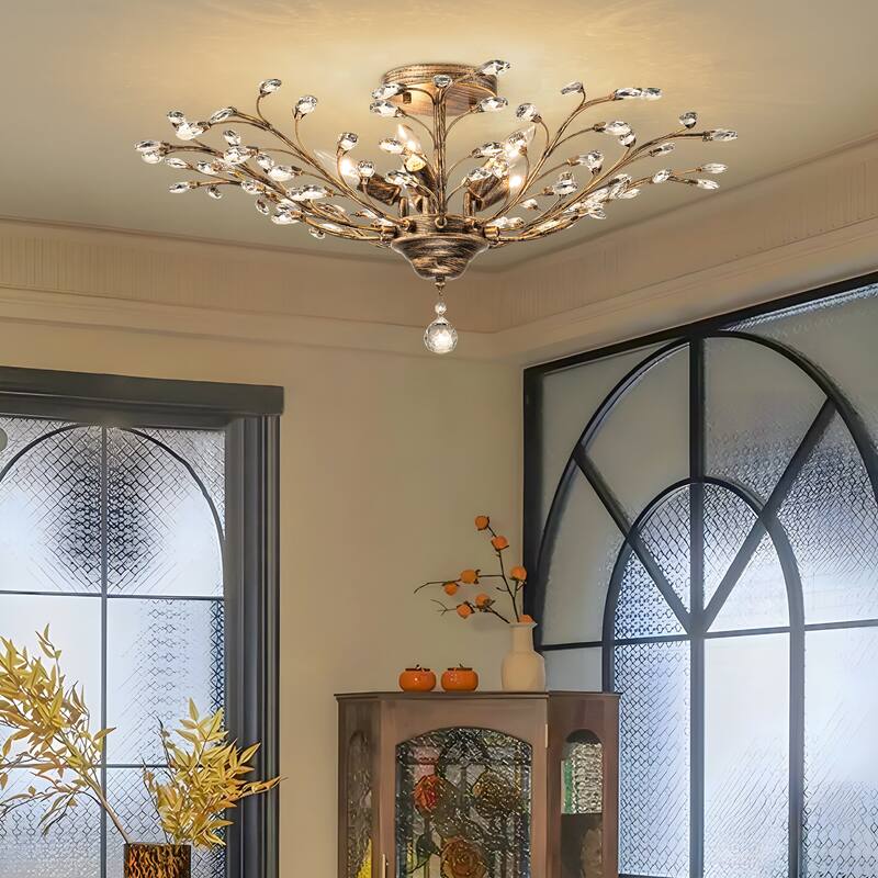 Starsky 5-Light Vintage Crystal Branch Semi-Flush Mount