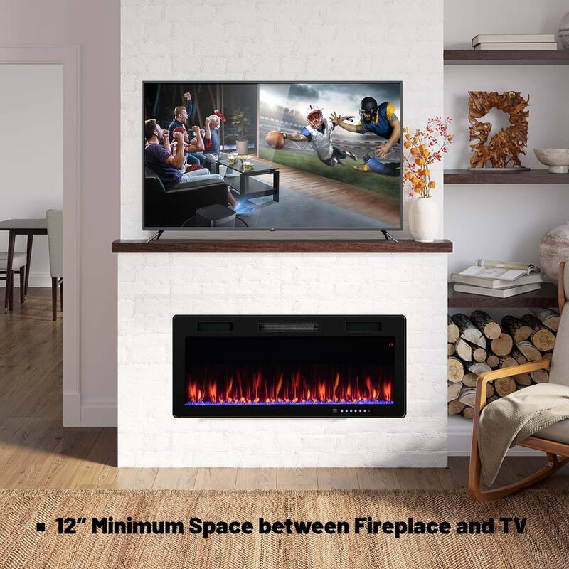 Costway 40"/50"/60" Linear Electric Fireplace 1500W Recessed