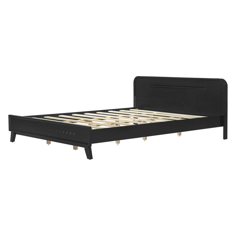 Pine Solid Wood Queen Size Bed, Solid And Stable, No Box Spring Needed