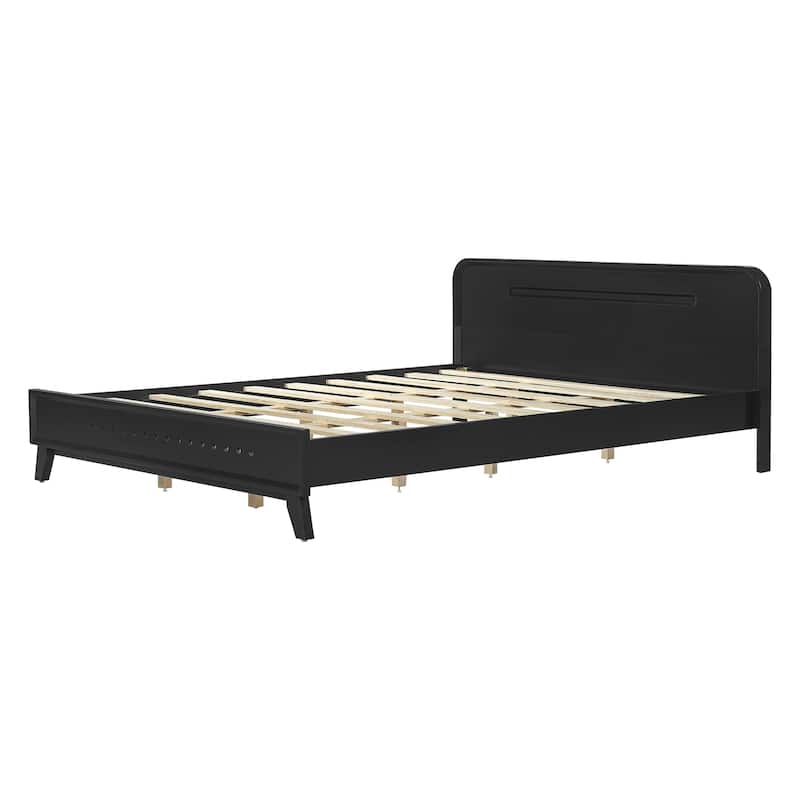Roomfitters Queen Pine Wood Bed Frame, Stable Reinforced Platform Base, No Box Spring Needed, Integrated Slats