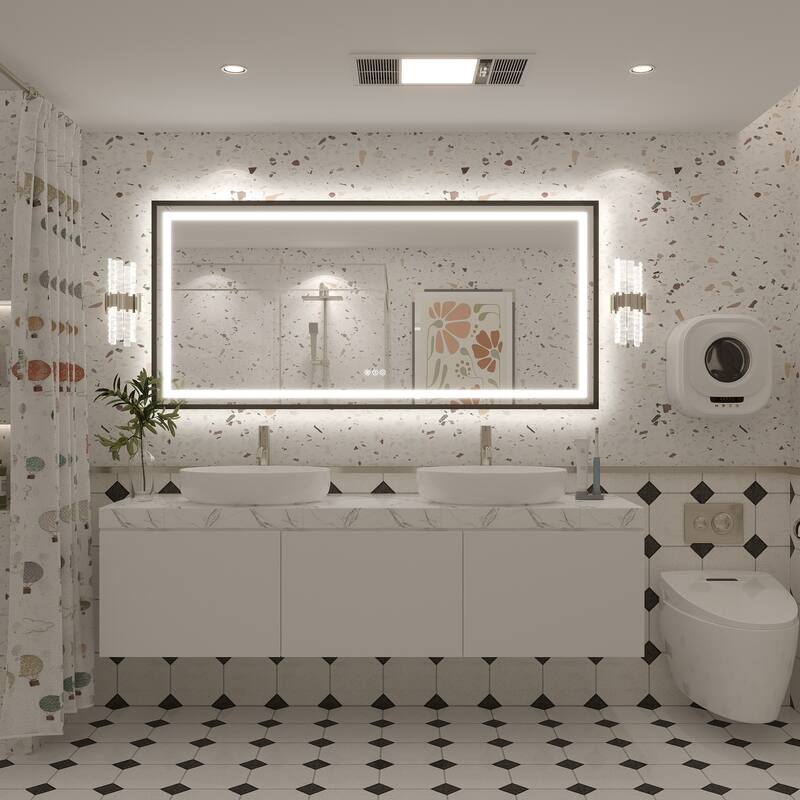 KIOTEE 24V Ultra-Bright LED Bathroom Mirror, Anti-Fog, Tempered Glass