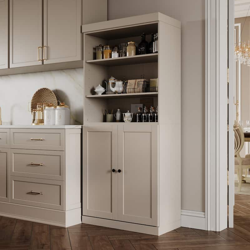 Palace Imports 100% Solid Wood 32" Pantry Cabinet with Shaker Doors, 2-Drawers and Adjustable Shelves