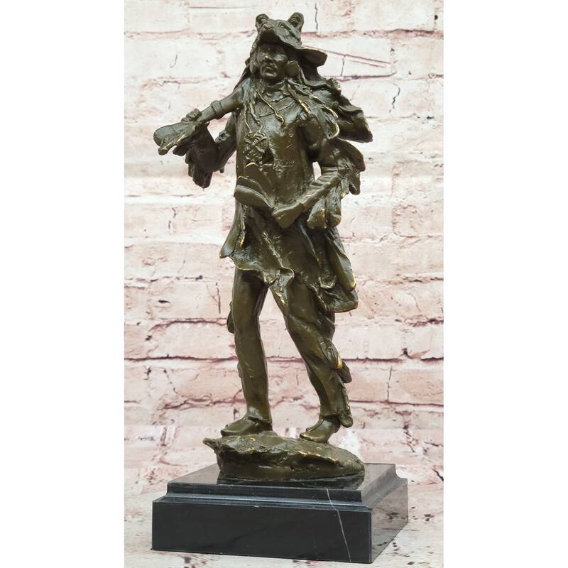 Bronze Native American Warrior Sculpture With Imitative Wolf Headdress