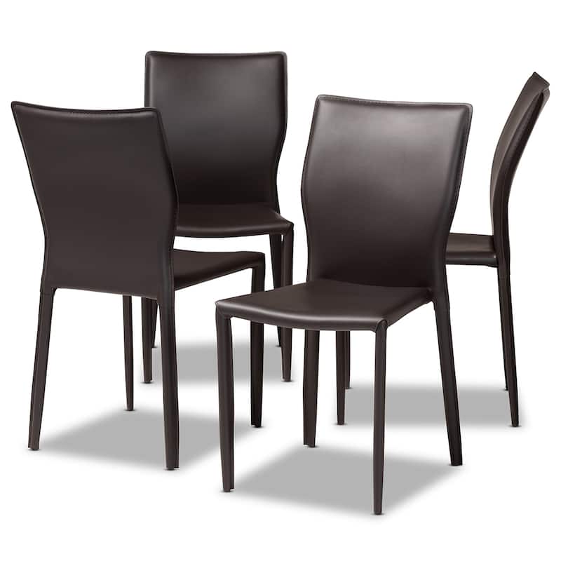 Modern Faux Leather Dining Chairs - 4 Piece Set - Dark Brown Upholstered Accent Chairs - 34.3" Height - 34.3