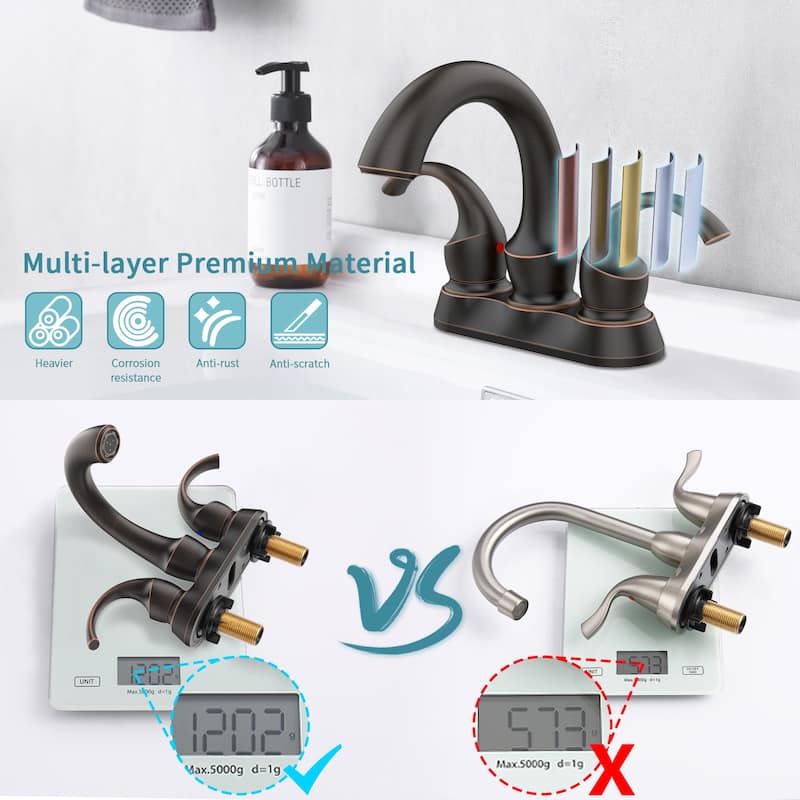 Modern 2 Handle Bathroom Sink Faucet with Pop Up Drain and Supply Hose, Aerator, Anti Fingerprint, Splash Proof, Water Saving