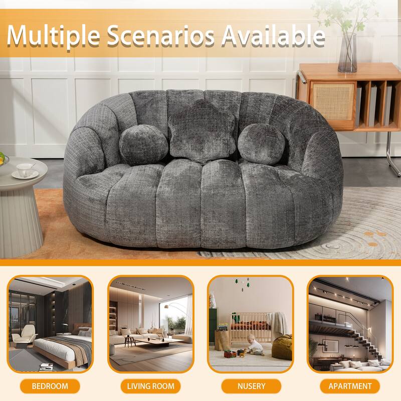 Chenille Upholstered Durable Comfort Lounger Bean Bag Lazy Sofa