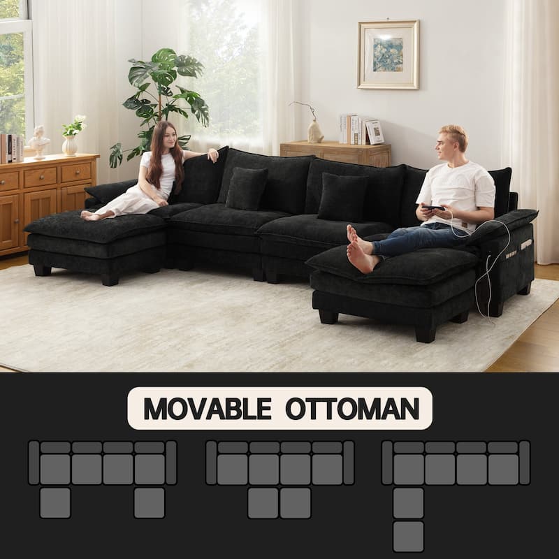 Living Room Furniture Sets, Modular Sectional Sofa Set with Ottoman for Living Room, Convertible Sofa Couch